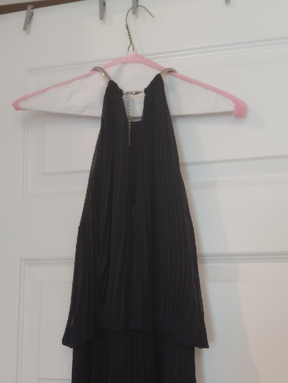 Xscape Navy Pleated Halter Evening Gown - Picture 5 of 6